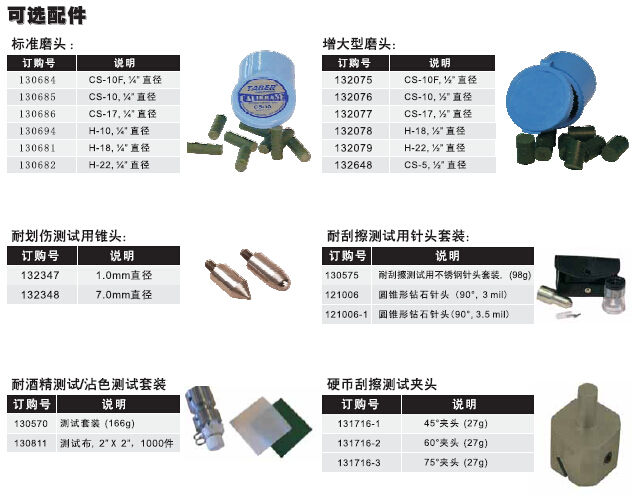 美国Taber 5750磨耗测试仪可选磨头配件